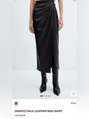 Mango DRAPED FAUX-LEATHER MIDI-SKIRT